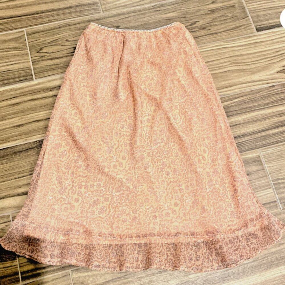 Vintage Pierre Cardin Skirt Petite 4 Orange Pink Floral Flowy Summer Peach